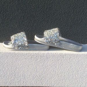 Shoes - Dazzle Everywhere You Go Silver Slides Shoes - Dazzle Everywhere You Go Silver Slides